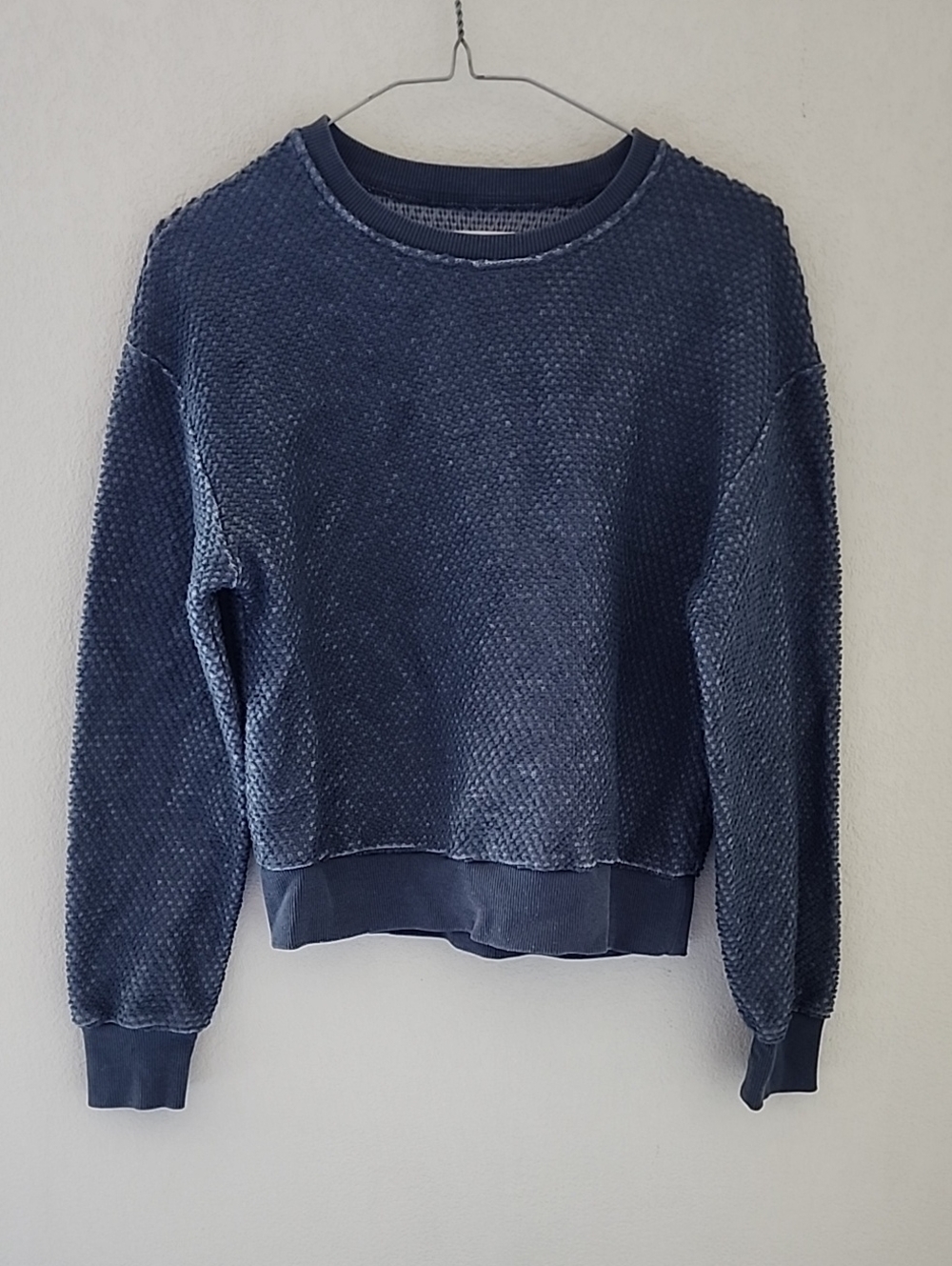 Marine Layer Robin Textured Navy Women's Cropped Long Sleeve Crewneck Sweater XS